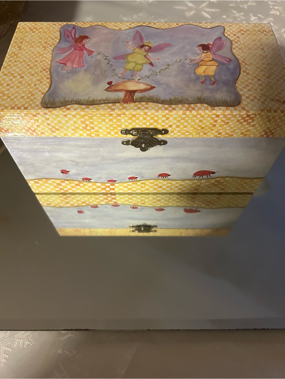 Hand-Painted Fairy Jewelry Box in Yellow and Lavender